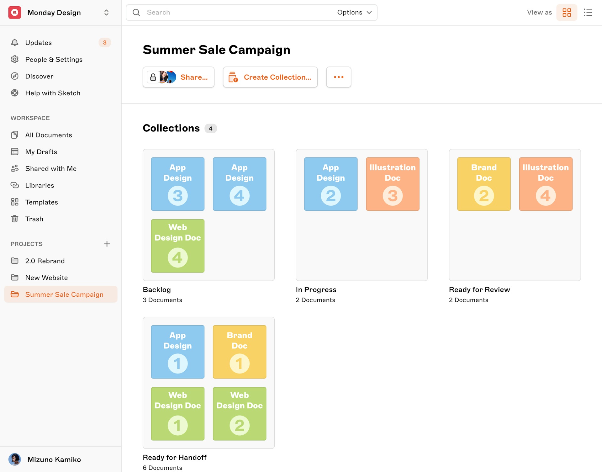 Example of how you can use Projects to organize work in Sketch