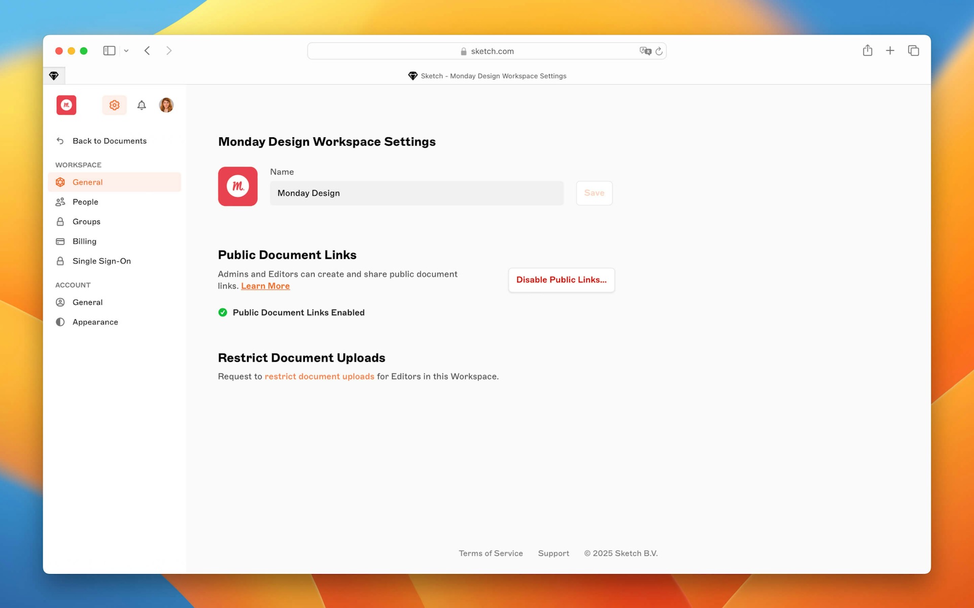 Screenshot of sketch web app showing how to request access to restrict project uploads