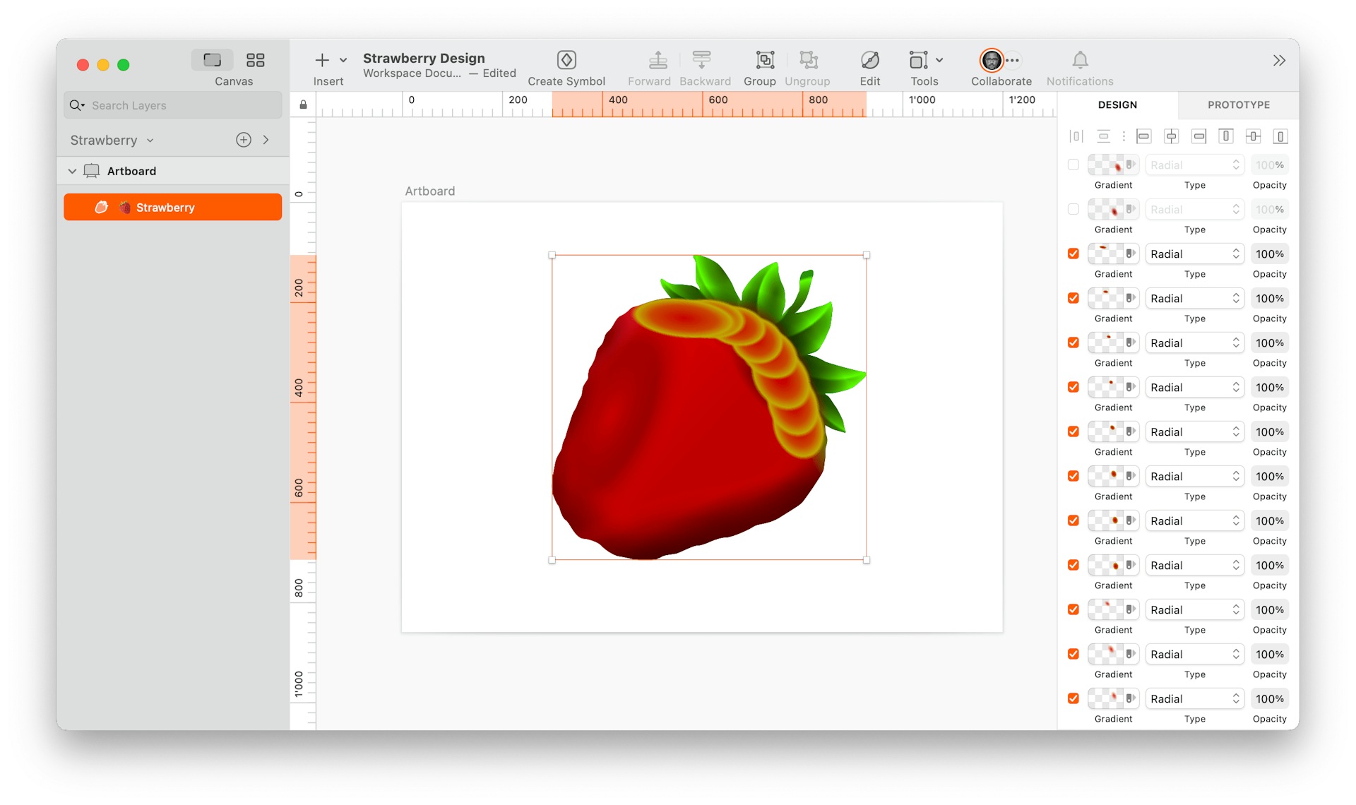 image of one-layered strawberry made in Sketch