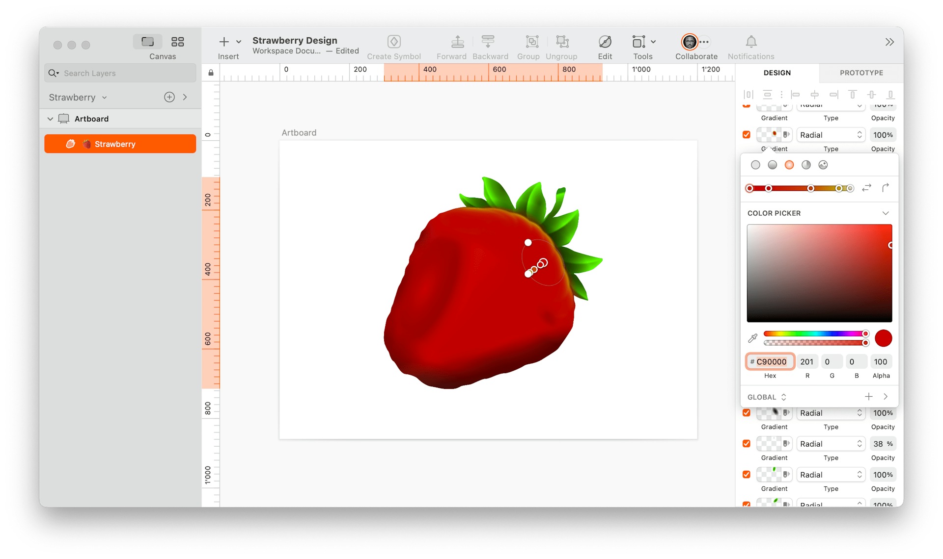 image of one-layered strawberry made in Sketch