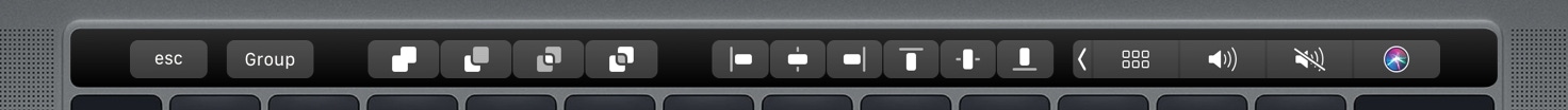 An image showing boolean operations controls on the Touch Bar
