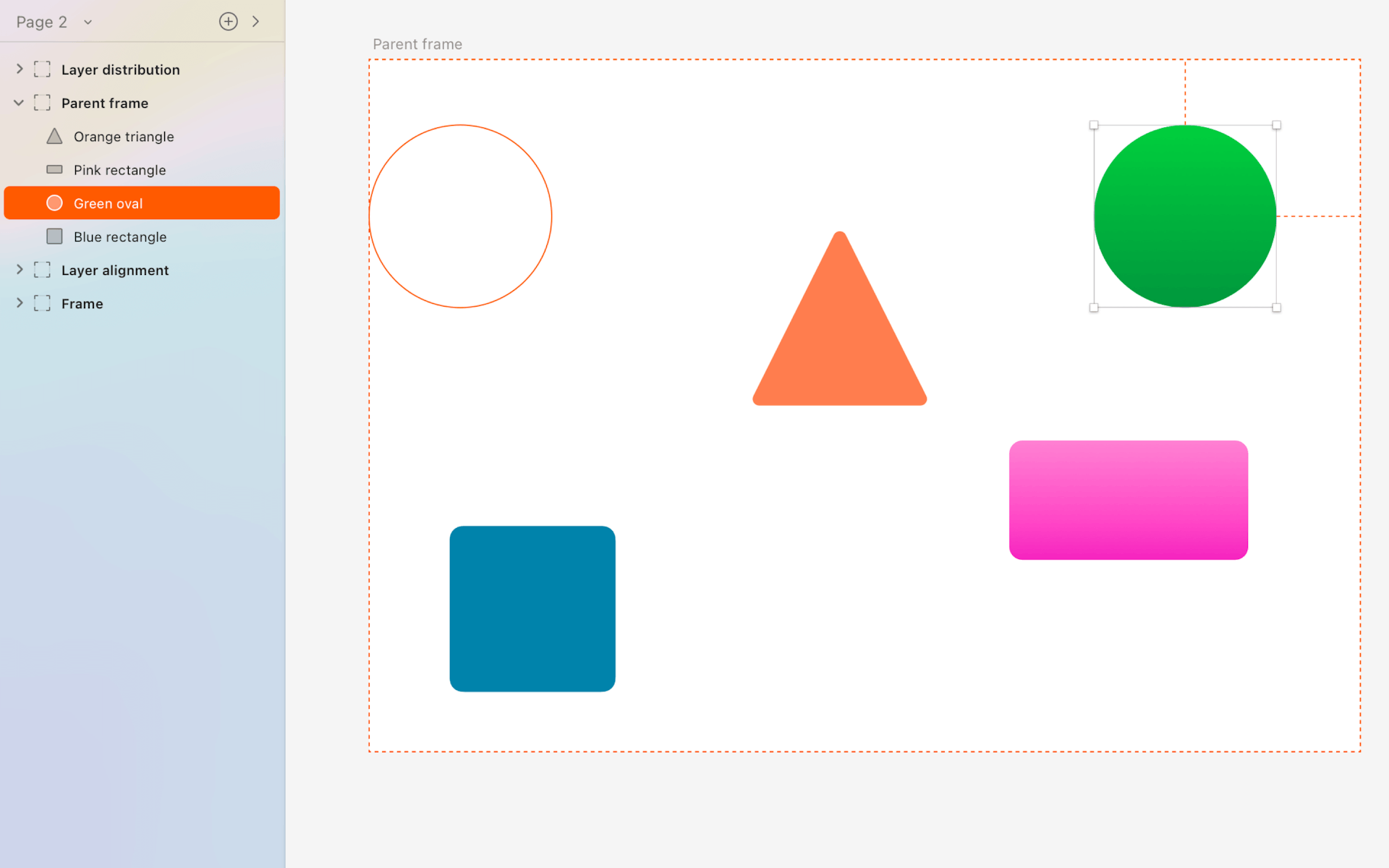 An image showing how a layer left aligns to the edge of its parent frame (v91 August 2022)