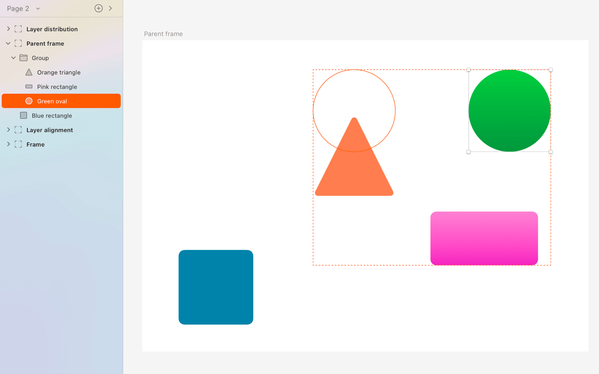 An image showing how a single layer aligns to its parent group (v91 August 2022)