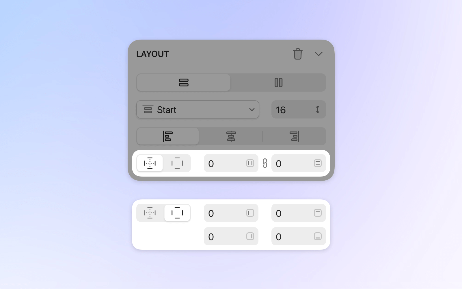 A screenshot showing the stack settings UI on the Inspector.
