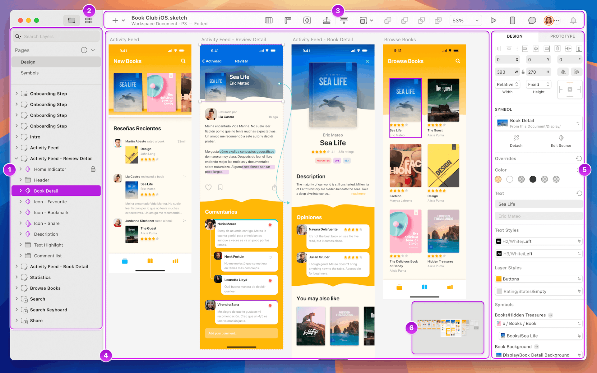 An annotated image showing the Mac app interface.